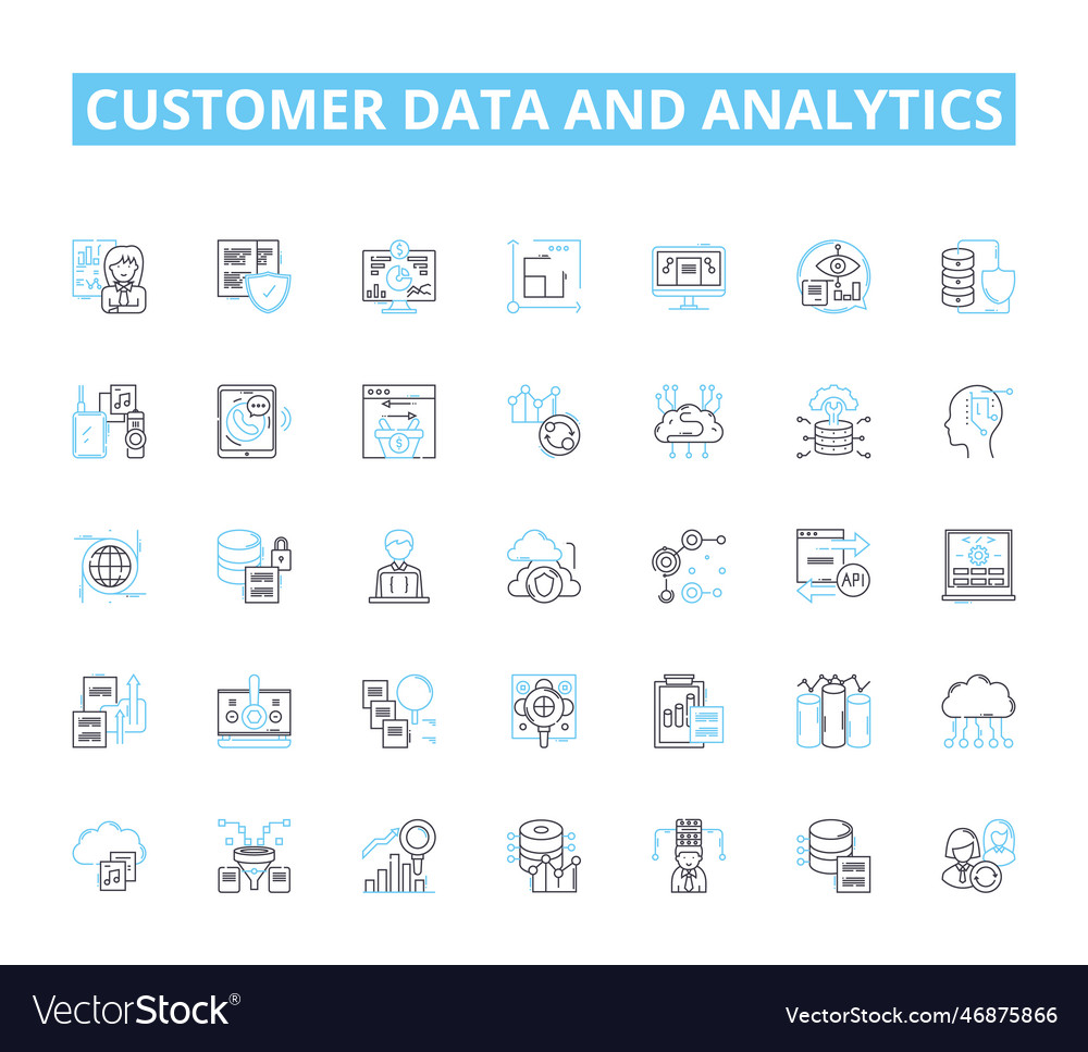Customer data and analytics linear icons set Vector Image Customer data and analytics linear icons set