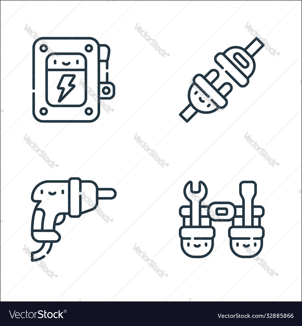 Electrician tools and line icons linear set vector image Electrician tools and line icons linear set