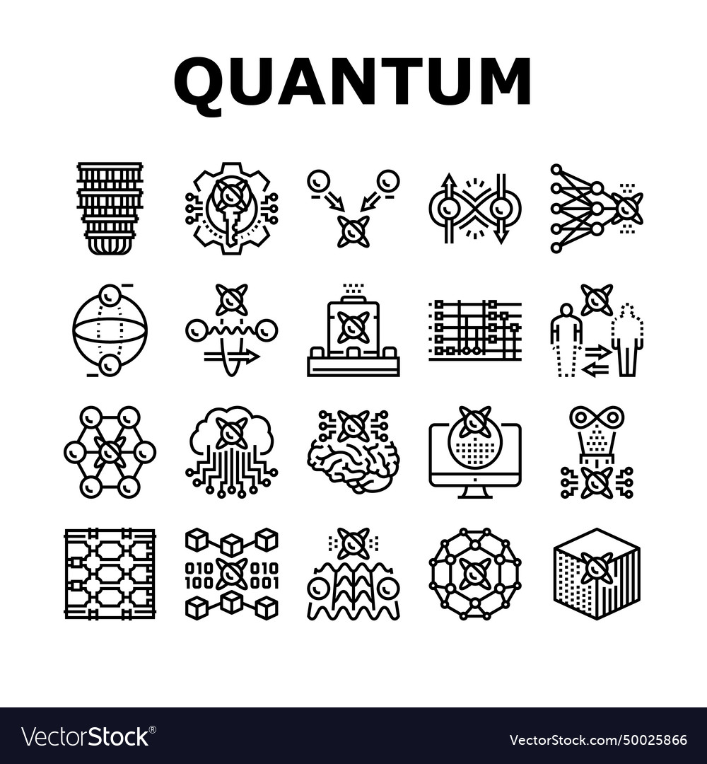 Quantum technology data science icons set vector image Quantum technology data science icons set