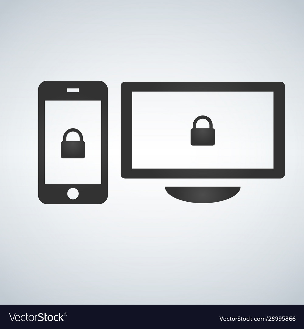 Security computer and phone lock icon isolated