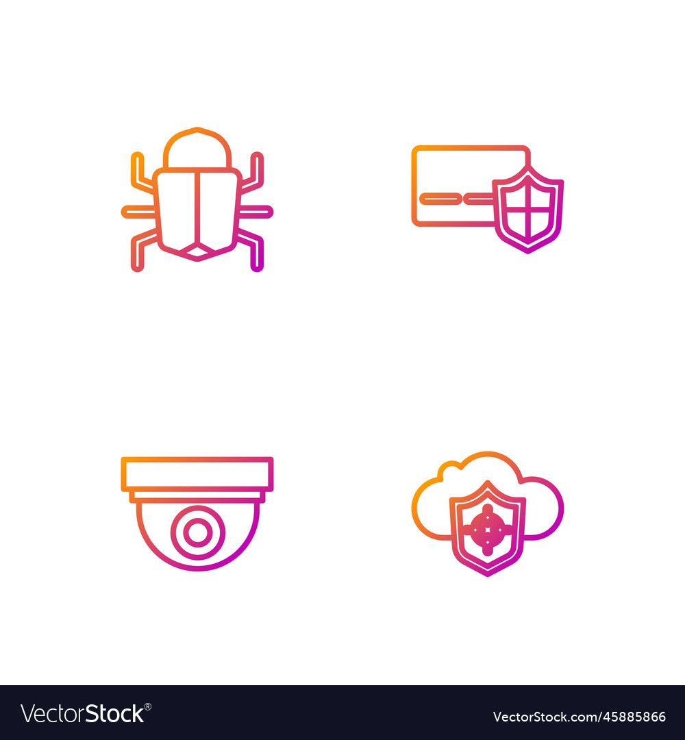 Set line cloud and shield security camera system Vector Image Set line cloud and shield security camera system