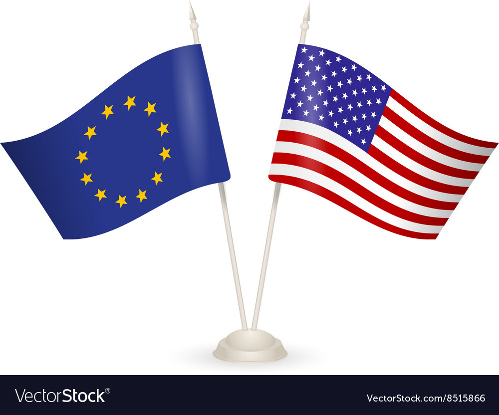 Table stand with flags of eu and usa