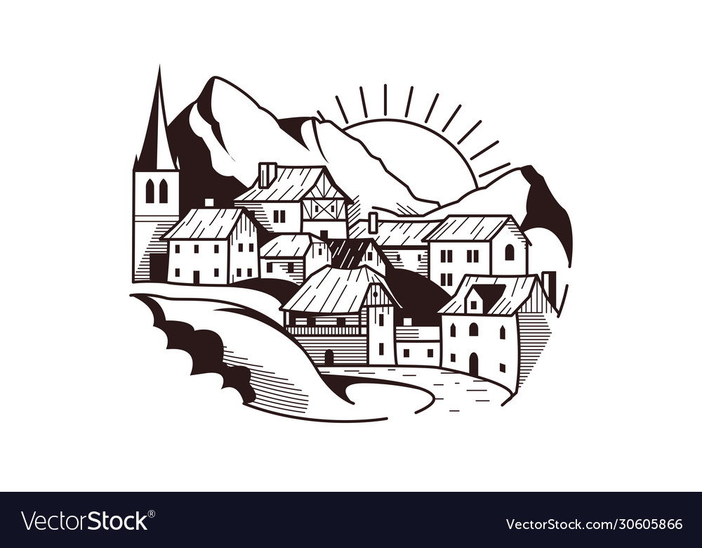 Village on mountain landscape vector image Village on mountain landscape
