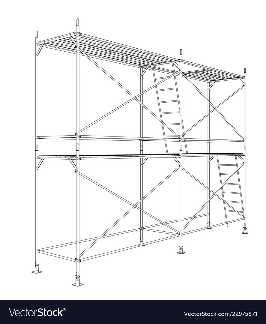 3d outline scaffold rendering 3d Royalty Free Vector Image