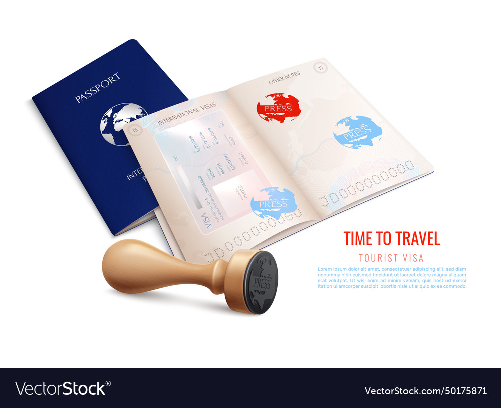 Biometric passport visa stamps realistic