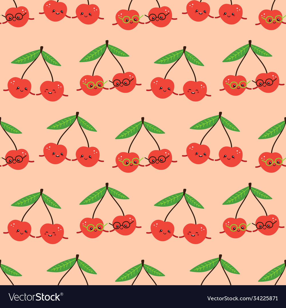 Cartoon style red cherry characters pattern