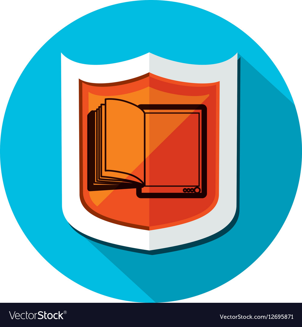 Circular shape and shield with open book