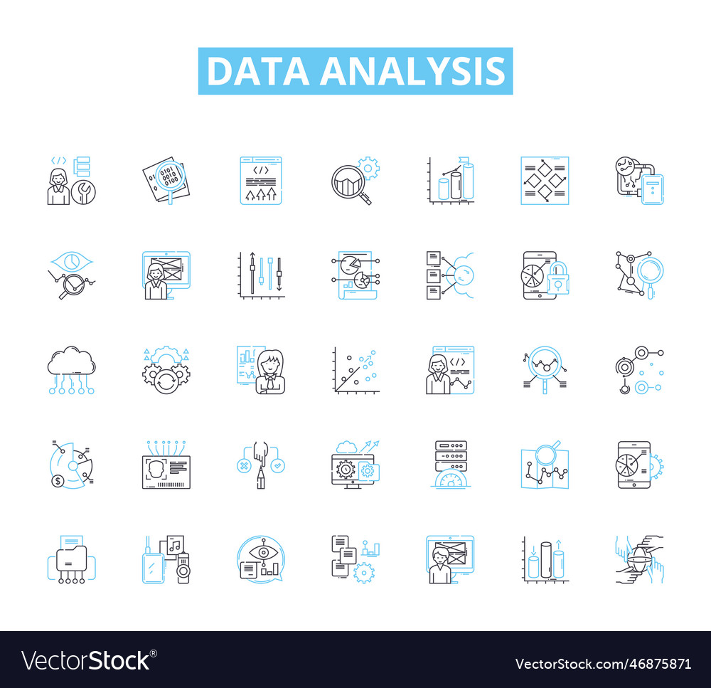 Data analysis linear icons set analytics big vector image Data analysis linear icons set analytics big