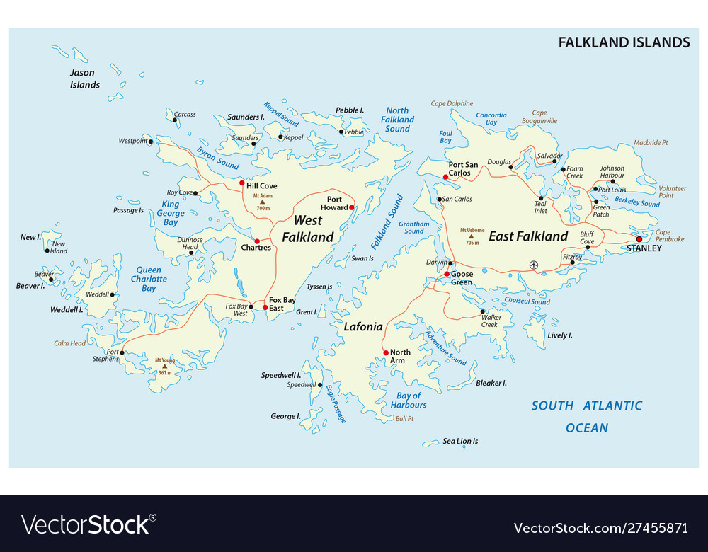 Falkland islands also malvinas road map Royalty Free Vector