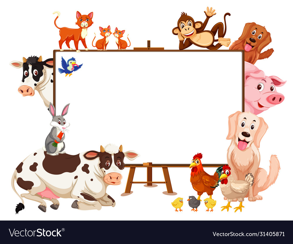 Farm animals cartoon character and blank banner Vector Image