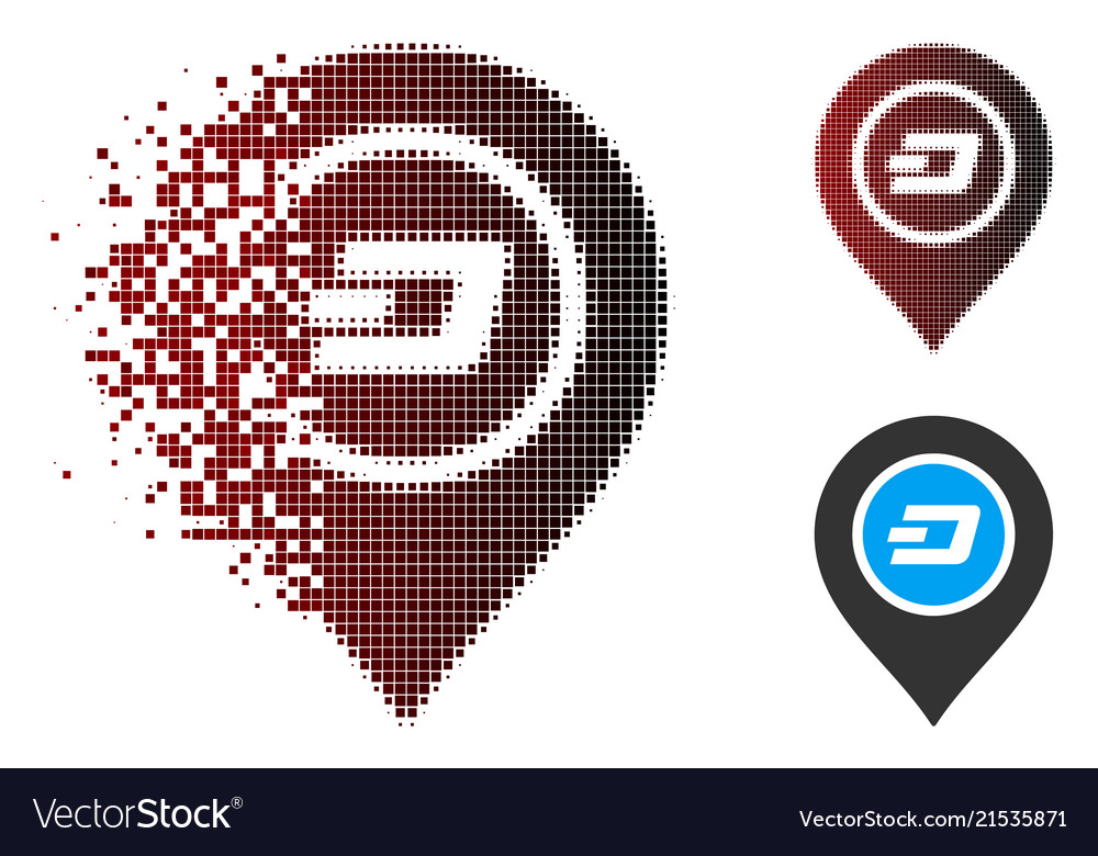 Fractured pixel halftone dash map pointer icon vector image Fractured pixel halftone dash map pointer icon