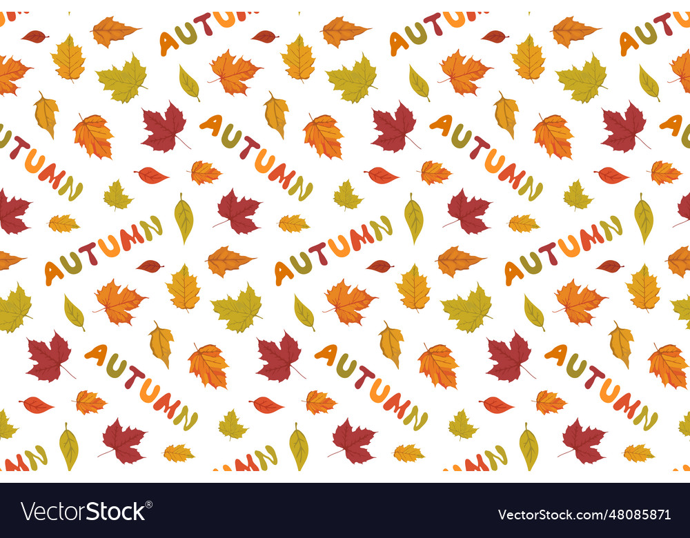 Seamless pattern with autumn text and vibrant vector image Seamless pattern with autumn text and vibrant