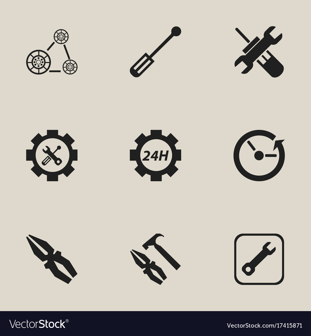 Set of 9 editable tool icons includes symbols