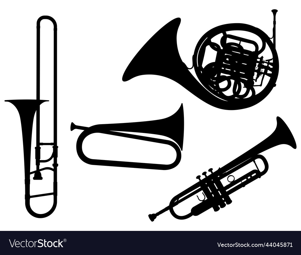 Set of brass musical instruments silhouettes