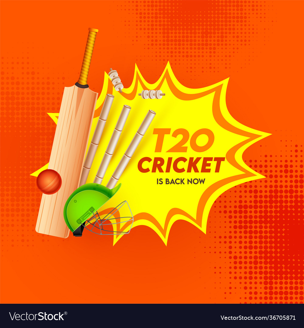 T20 cricket is back now text with realistic