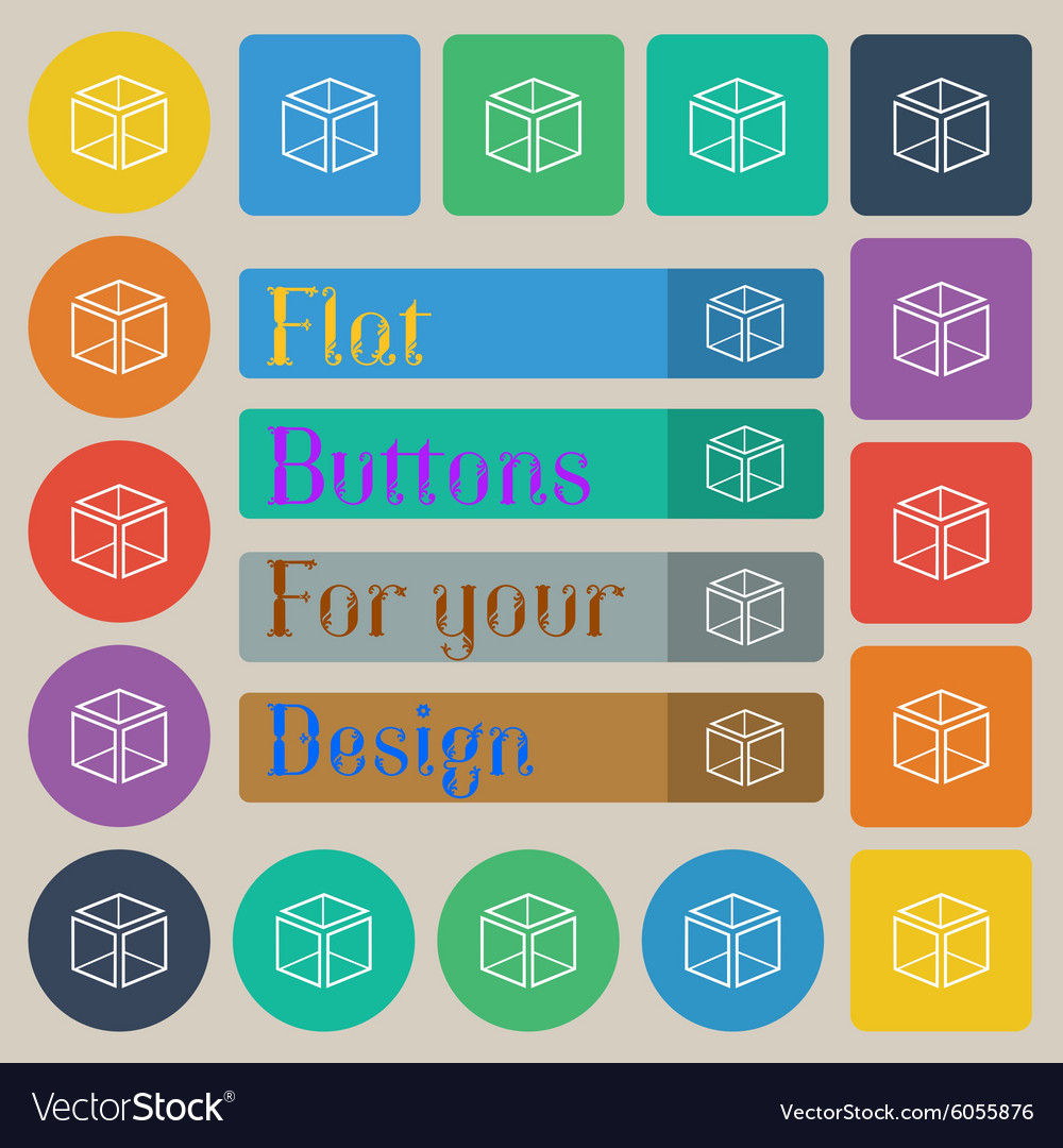 3d cube icon sign set of twenty colored flat round