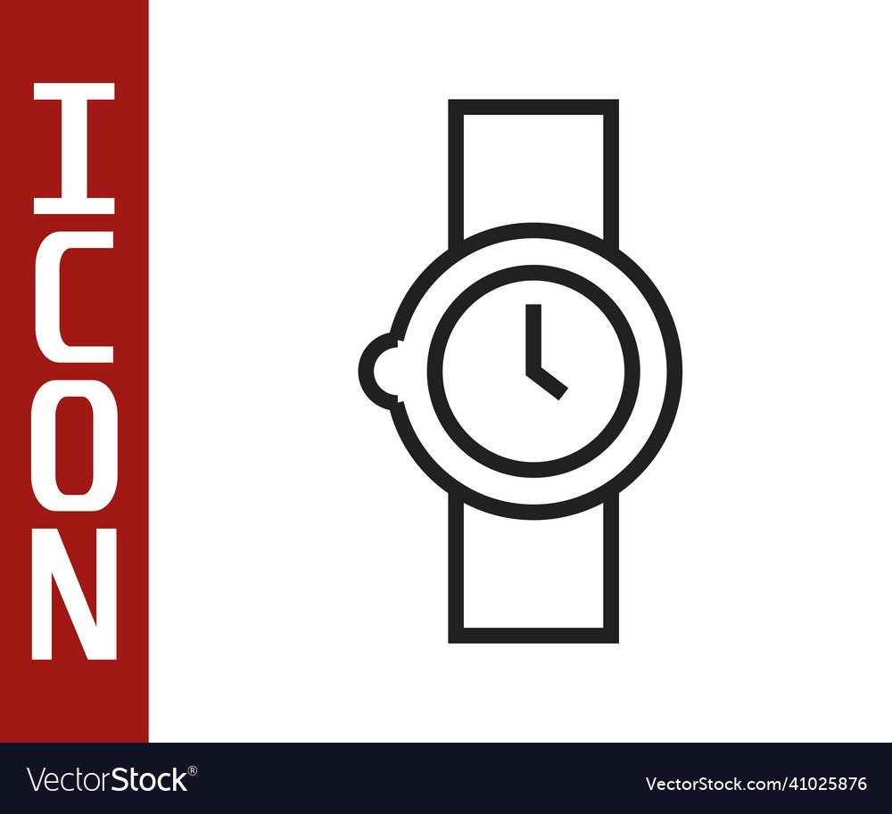 Black line wrist watch icon isolated on white vector image Black line wrist watch icon isolated on white