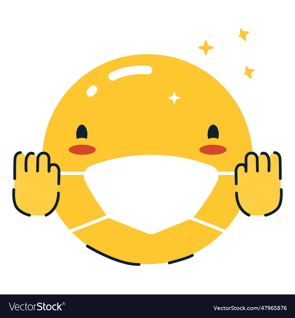 Cheering emoji with face mask flat Royalty Free Vector Image