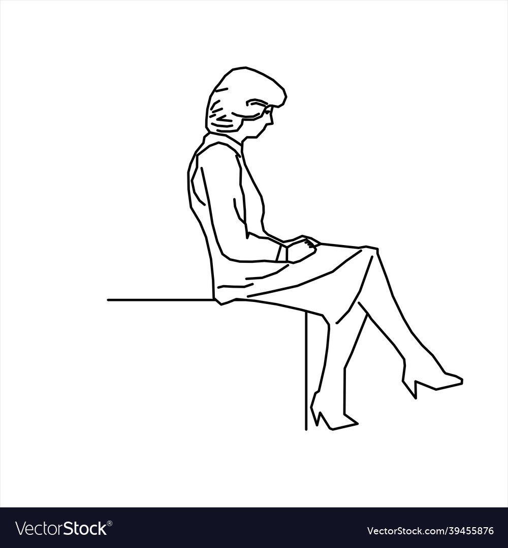 Design of a sketch woman sitting pensively