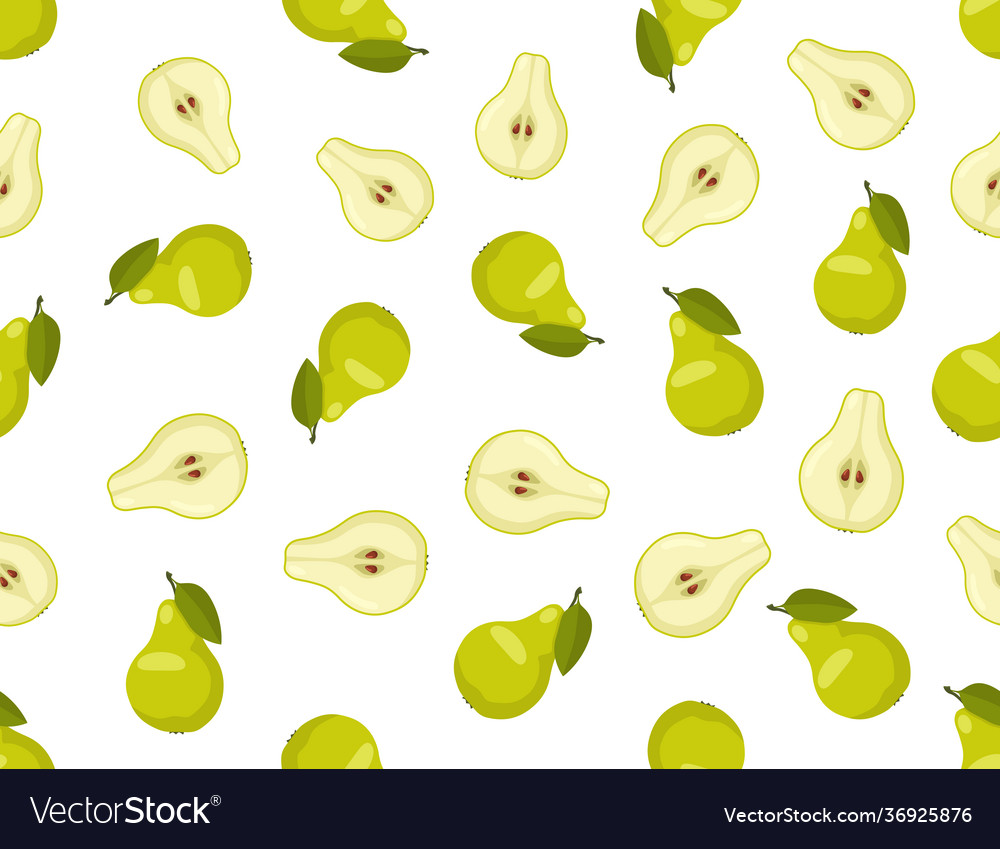 Flat pears seamless pattern appetizing fresh pear