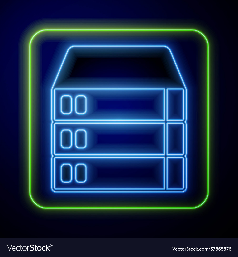 Glowing neon server data web hosting icon vector image Glowing neon server data web hosting icon