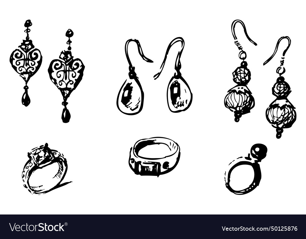 Hand drawing of collection female jewelry