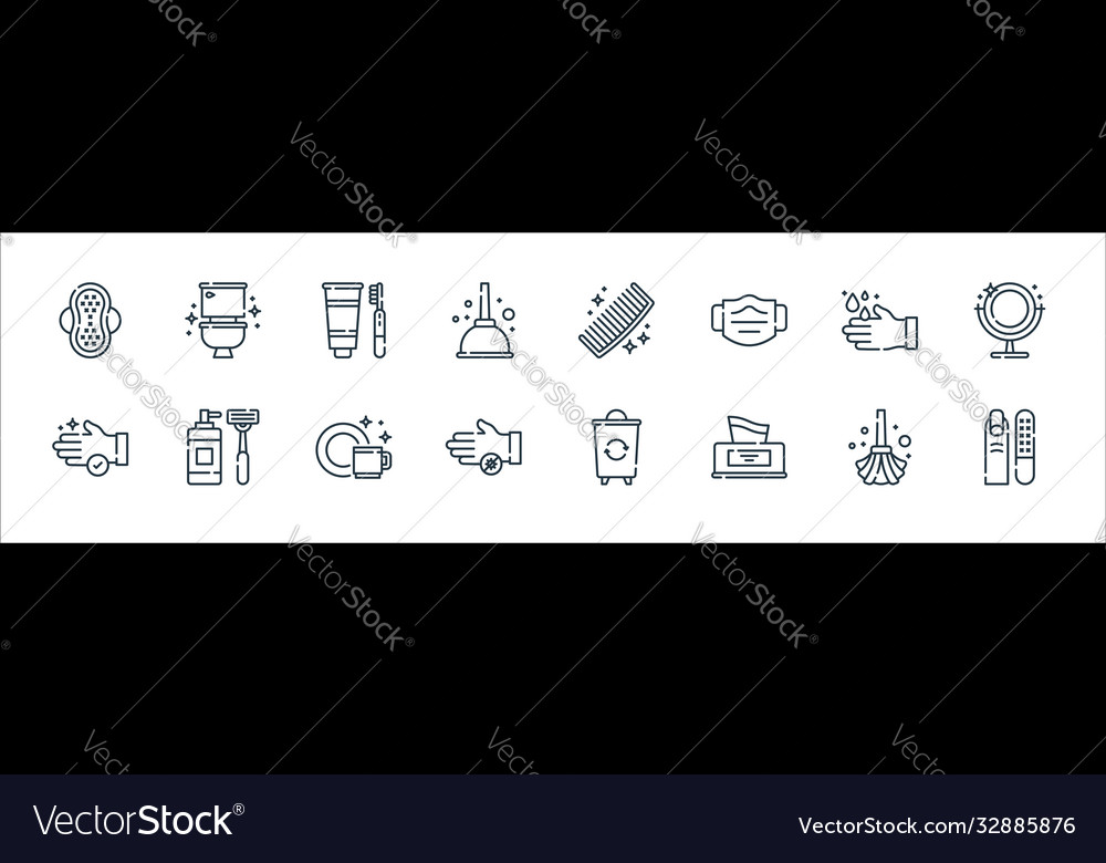 Hygiene routine line icons linear set quality vector image Hygiene routine line icons linear set quality