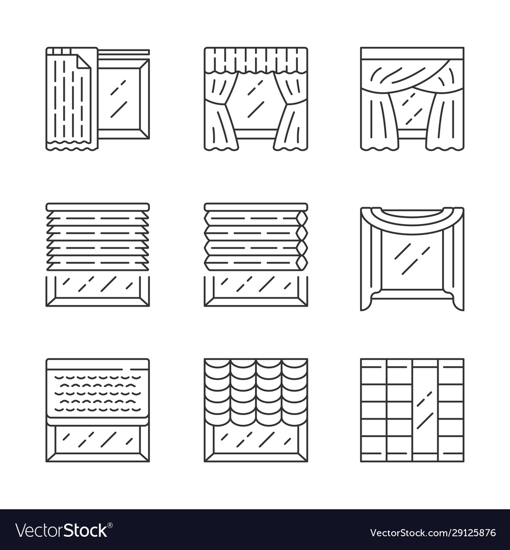 Jalousie and curtains linear icons set cellular Vector Image Jalousie and curtains linear icons set cellular