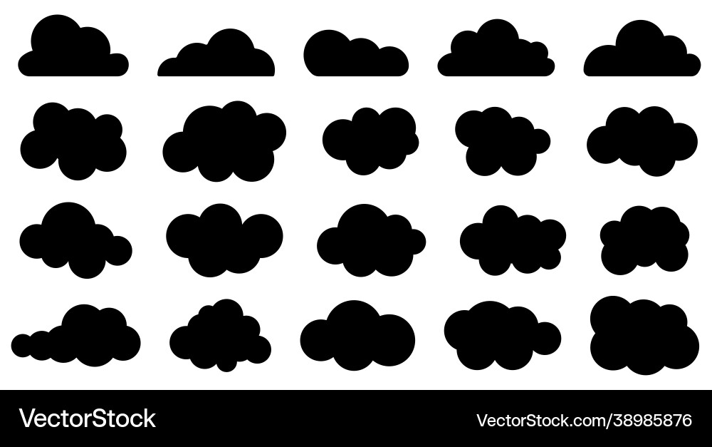 Set black flat style clouds Royalty Free Vector Image