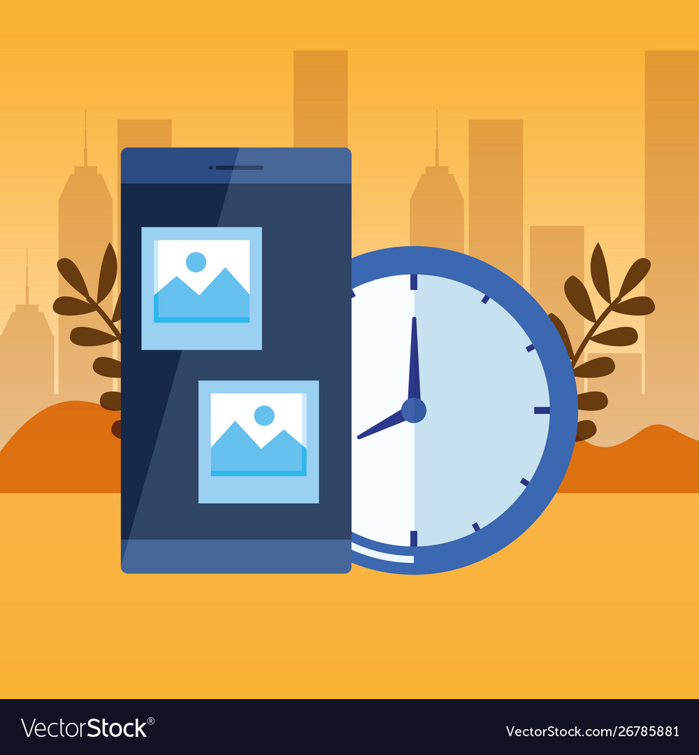 Alarm clock with smartphone device vector image Alarm clock with smartphone device