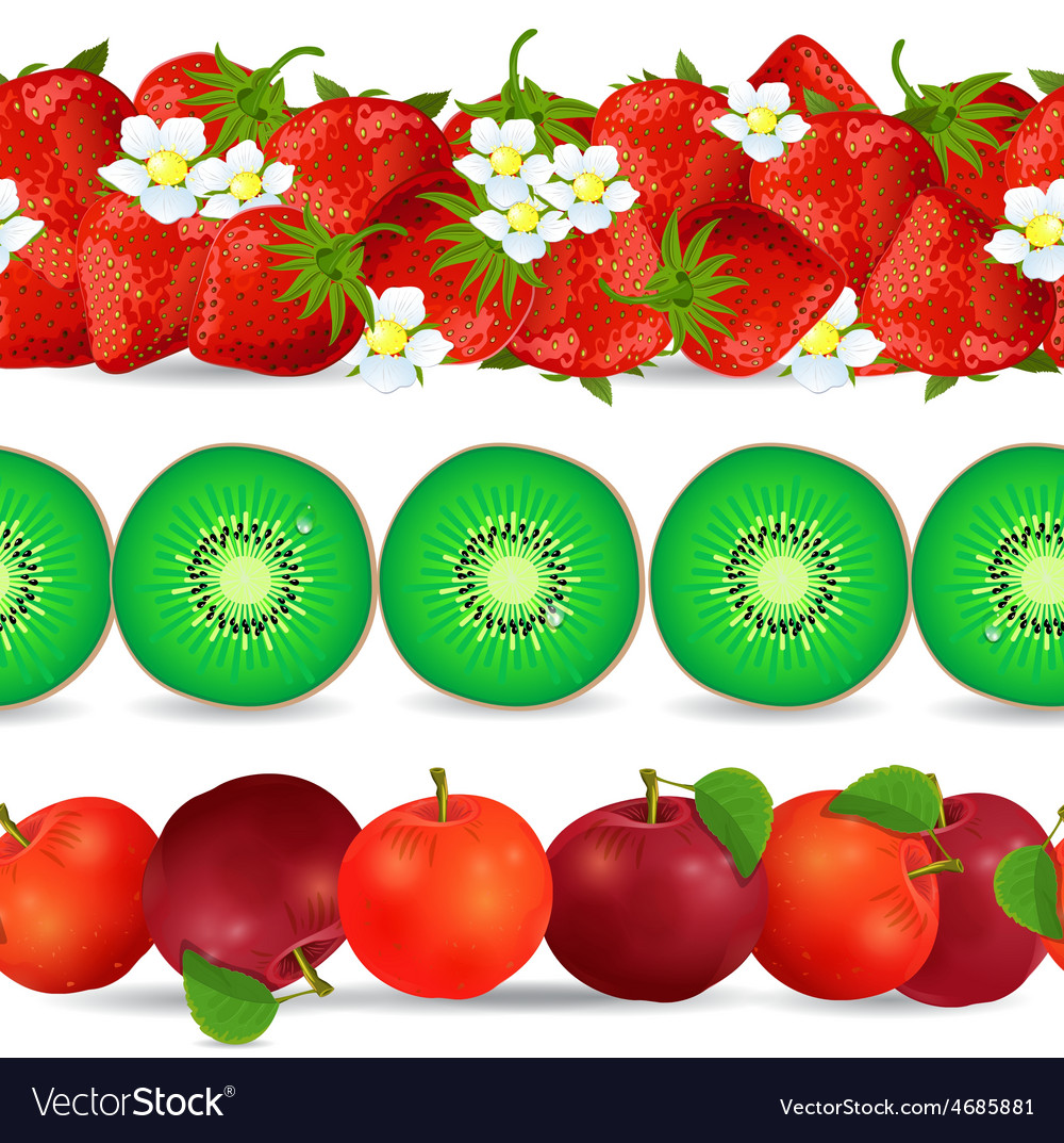 Collection seamless borders with fruits on white Vector Image