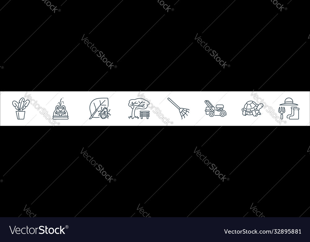 Gardening line icons linear set quality vector image Gardening line icons linear set quality