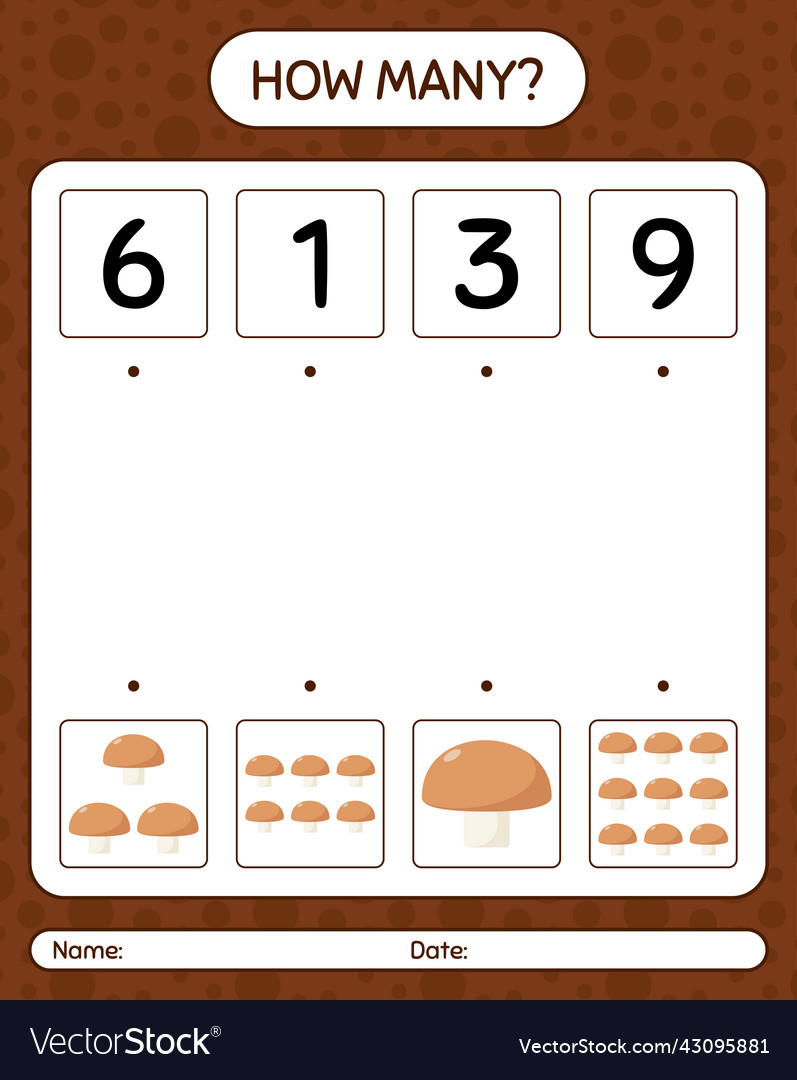How many counting game with mushroom worksheet