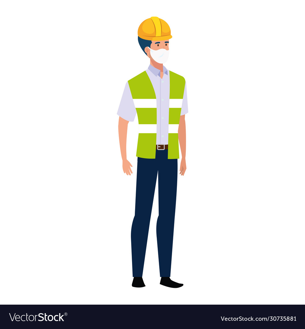 Man engineer with vest using face mask isolated Vector Image Man engineer with vest using face mask isolated