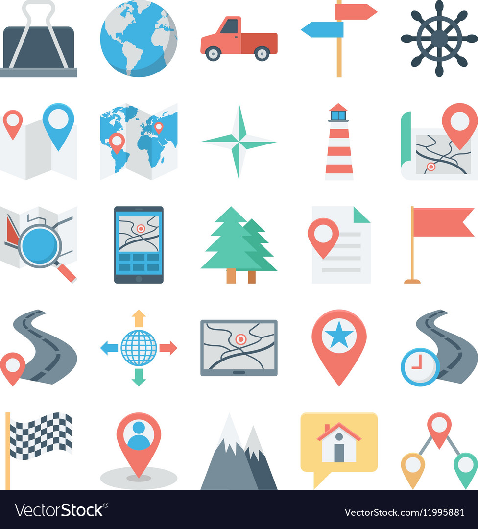 Map and navigation colored icons 2