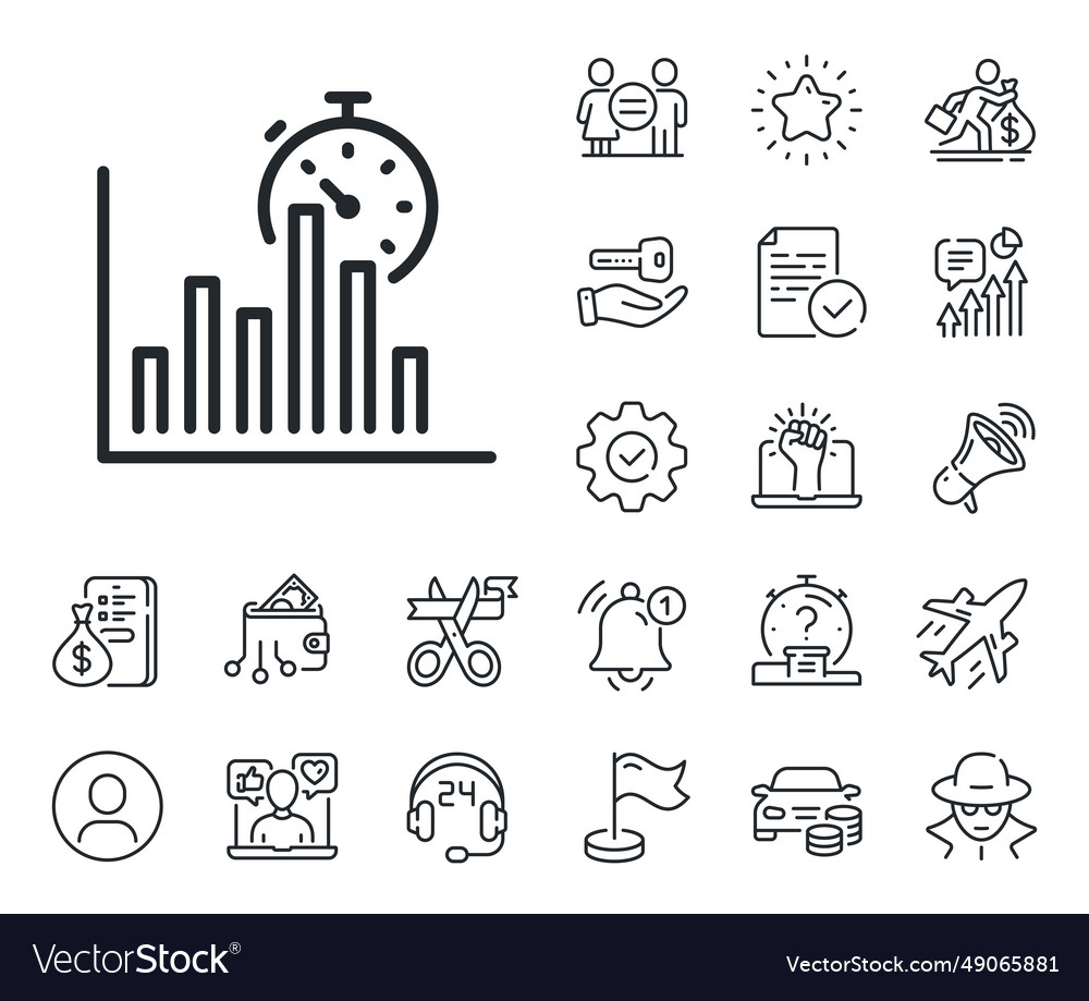 Report timer line icon column graph sign vector image Report timer line icon column graph sign
