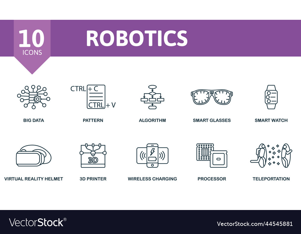 Robotics icon set monochrome simple vector image Robotics icon set monochrome simple