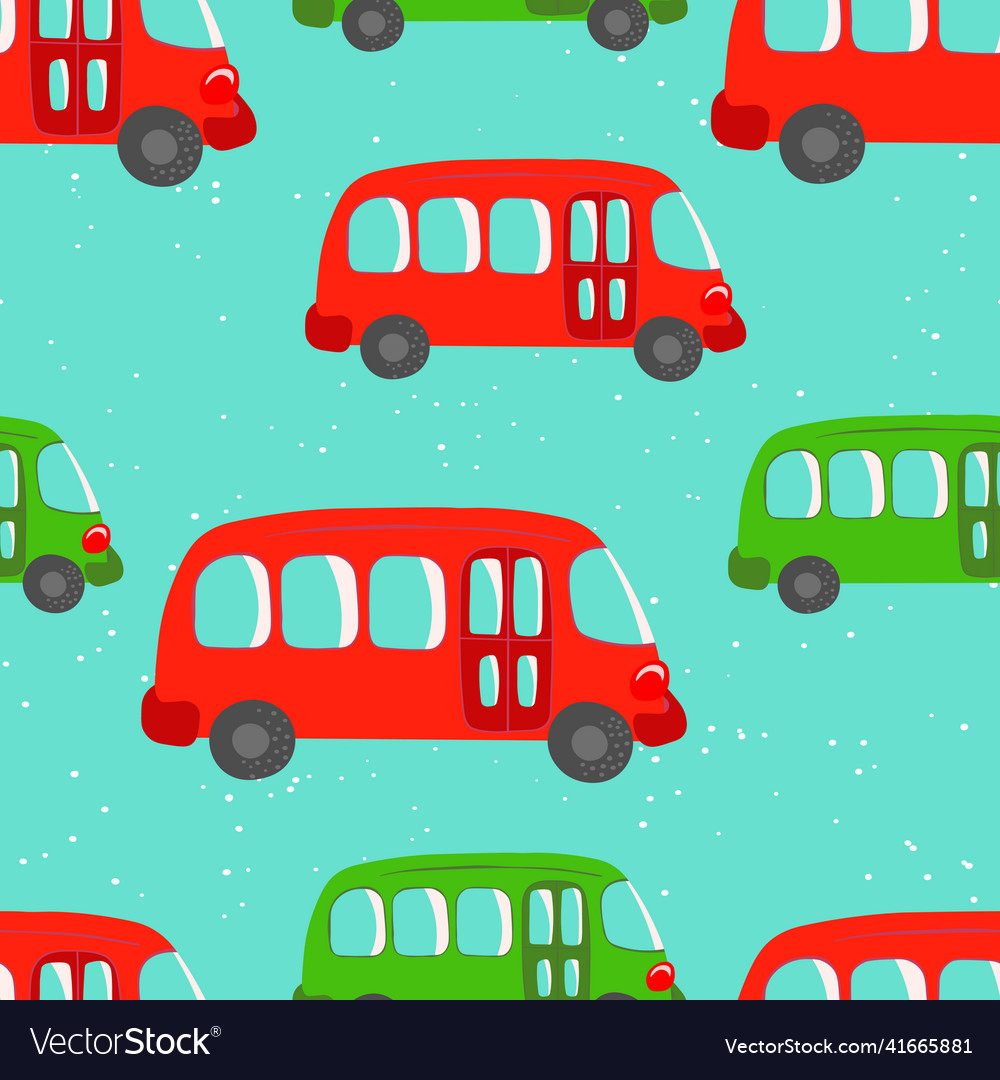 Seamless pattern with cute bus car on color