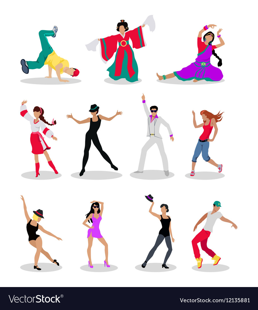 Set of dancing peoples flat Royalty Free Vector Image