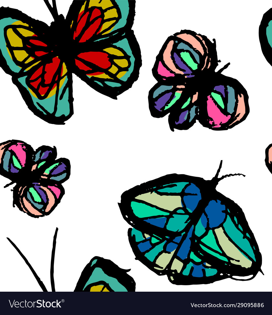 Bright pattern with butterflies paints paint