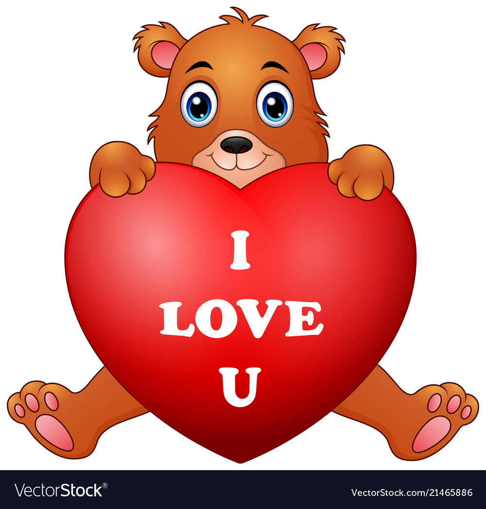 Cartoon bear holding red heart Royalty Free Vector Image