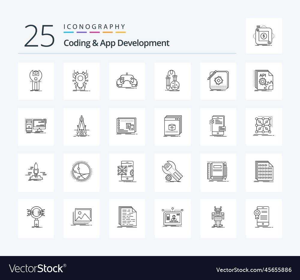Coding and app development 25 line icon pack