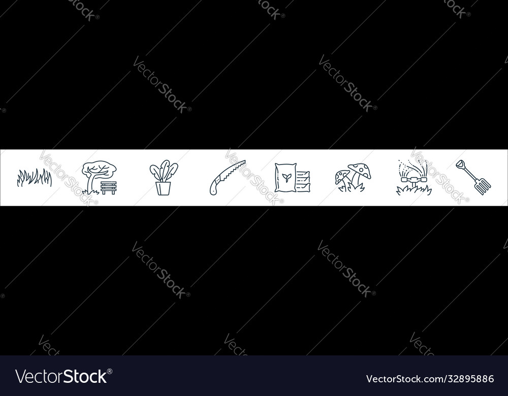 Gardening line icons linear set quality vector image Gardening line icons linear set quality