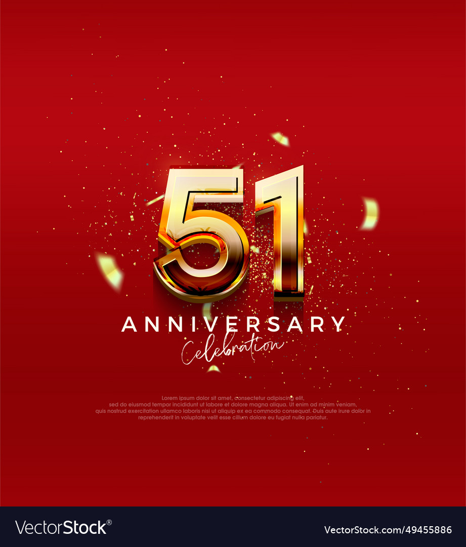 Golden number for 51st anniversary celebration Vector Image