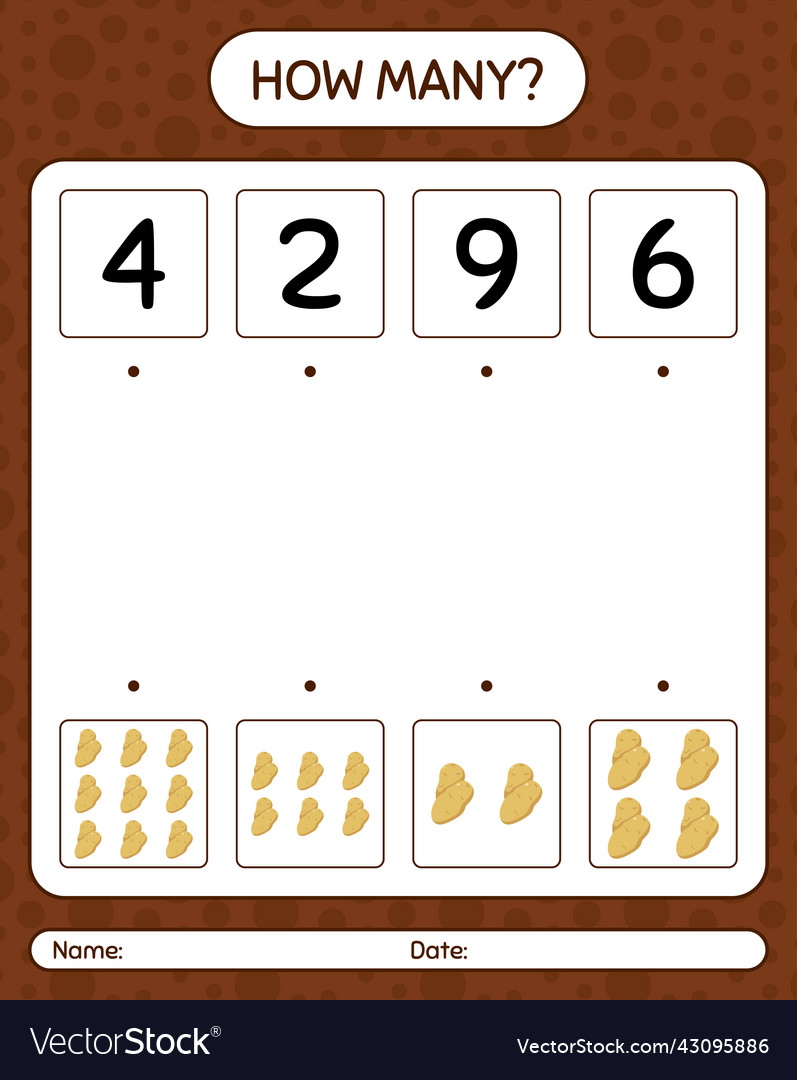 How many counting game with potato worksheet vector image How many counting game with potato worksheet