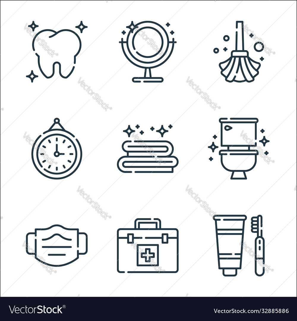 Hygiene routine line icons linear set quality vector image Hygiene routine line icons linear set quality