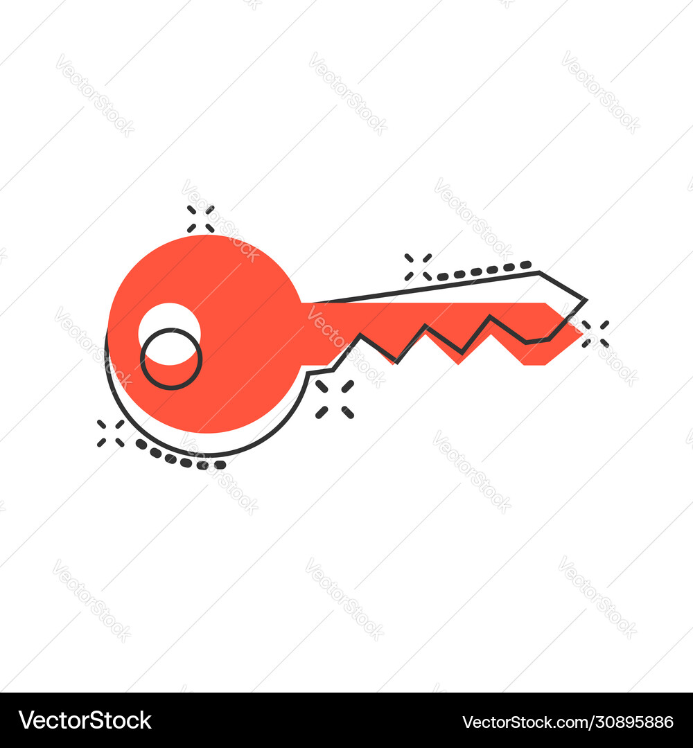 Key icon in comic style password cartoon on white Vector Image