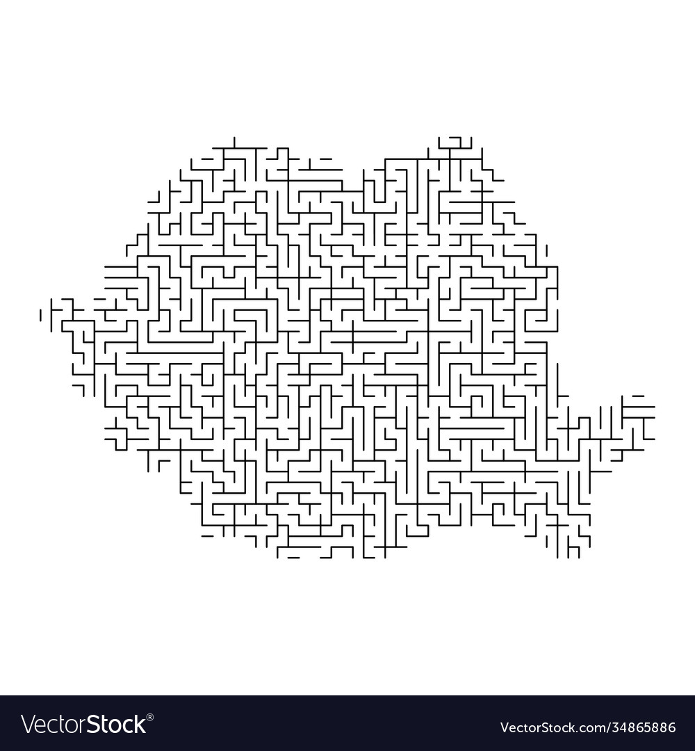 Romania map from black pattern maze grid