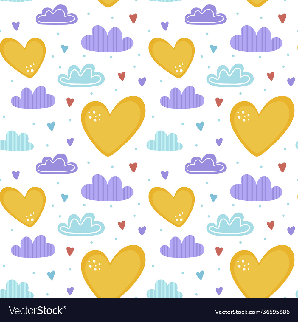 Seamless pattern with clouds and hearts vector image Seamless pattern with clouds and hearts