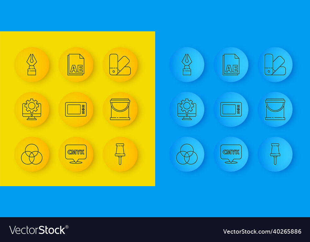 Set line rgb and cmyk color mixing computer vector image Set line rgb and cmyk color mixing computer